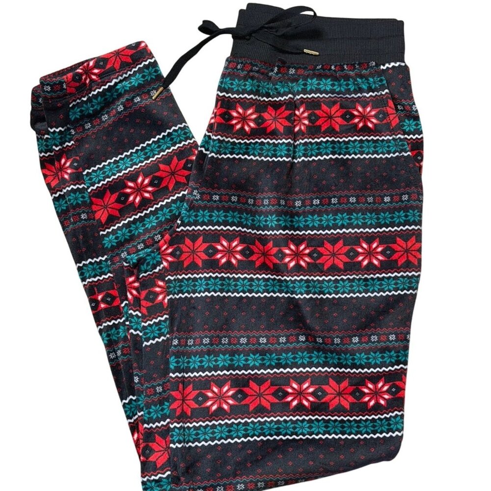 NWT Women’s Small Christmas Jogger Pants Black Fair Isle Holiday‎ Cozy Lounge